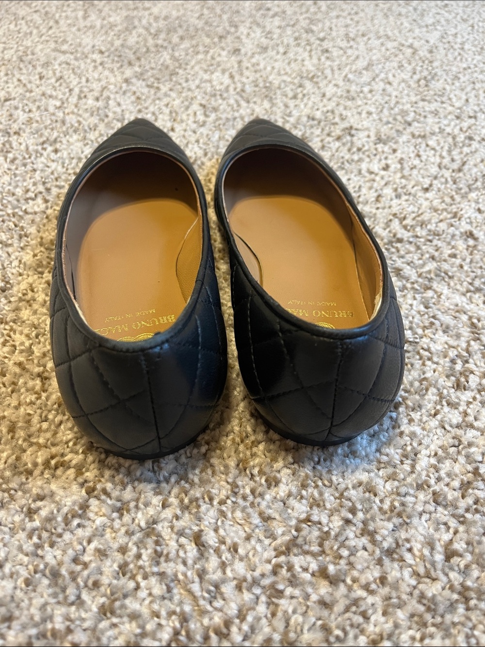 Bruno Magli Black Quilted Pointed Leather Flats - Picture 8 of 9